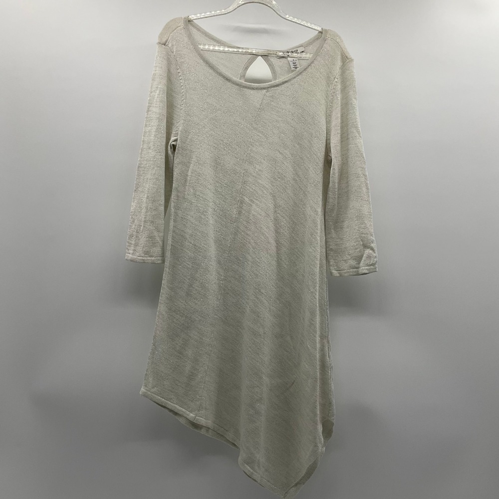 White House Black Market Sweater Dress Metallic Silver S Chic Minimalist Holiday